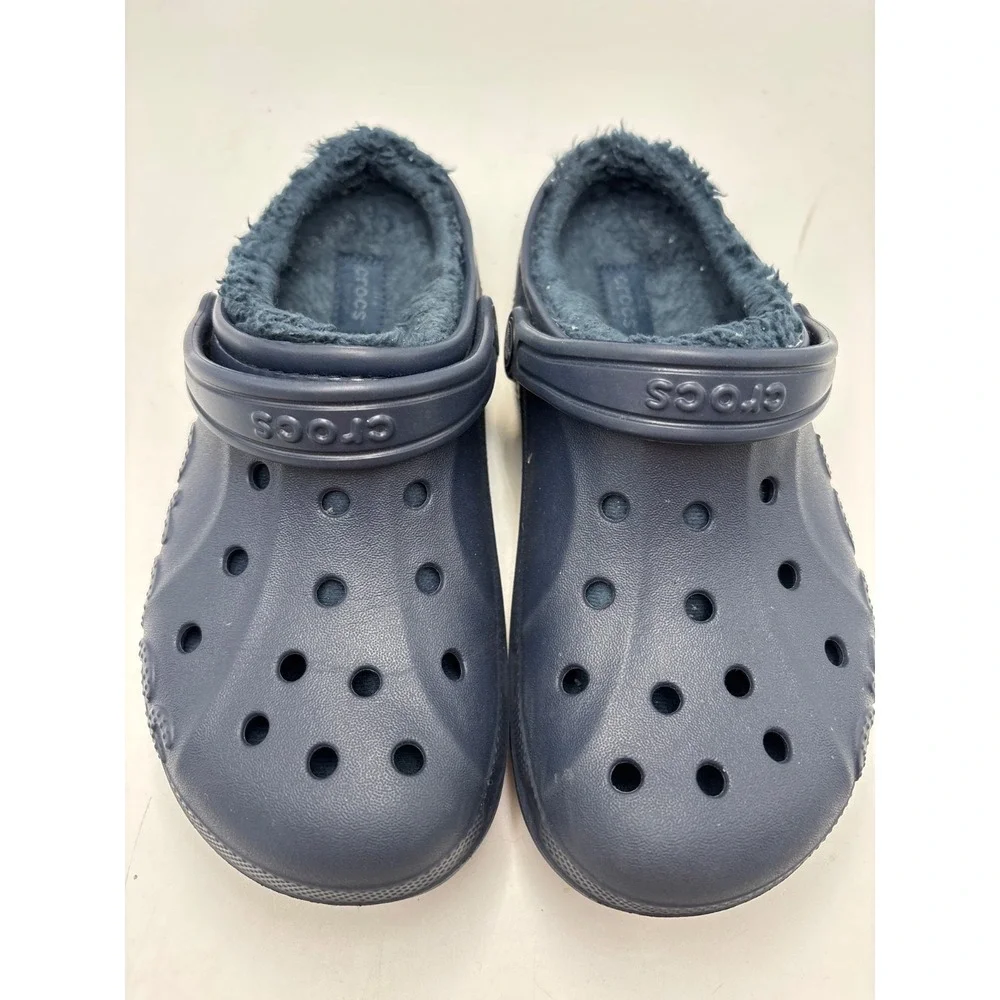 Crocs Baya Lined Navy‎ Blue Comfort Clogs Shoes Size J2